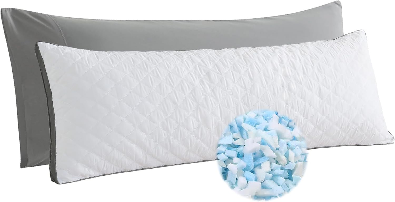 WhatsBedding Memory Foam Body Pillow 20x54 w/ Pillowcase White (White Quilted) gallery