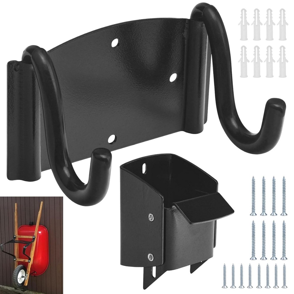 Wheelbarrow Storage Bracket Hanger Wall Mount 90 lb Capacity Garage Rack