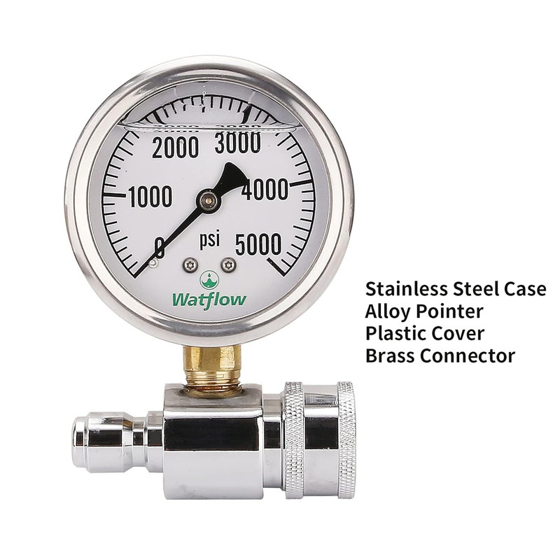 Watflow 2-1/2" Pressure Washer Pressure Gauge Kit, 3/8 Inch Quick Connect, 0-500 gallery