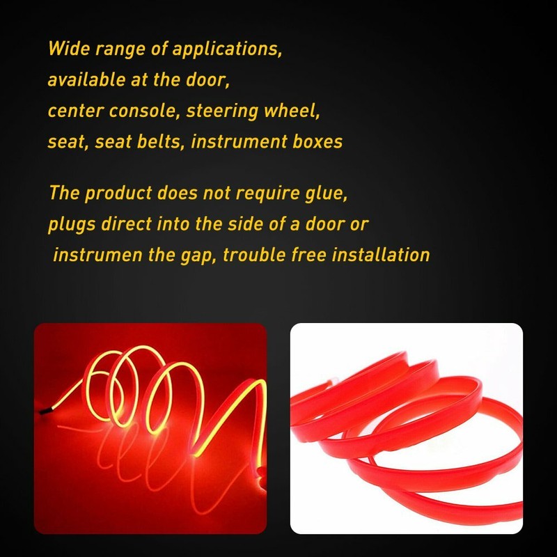 Universal Car LED Wire String Strip Interior Decorative Atmosphere Light Red 5M gallery