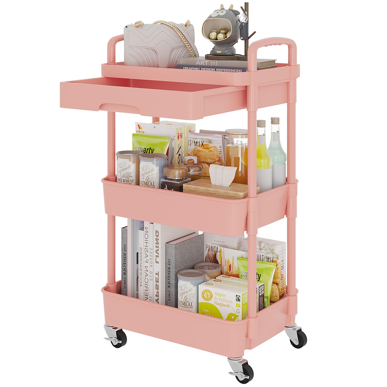 3-Tier Rolling Utility Cart with Drawer,Multifunctional Storage Organizer wit... gallery