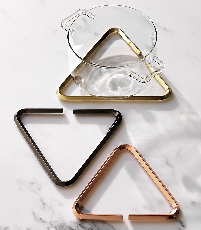 CB2 (Crate & Barrel) Modern Metal Triangle Trivets Gold, Copper, Black gallery