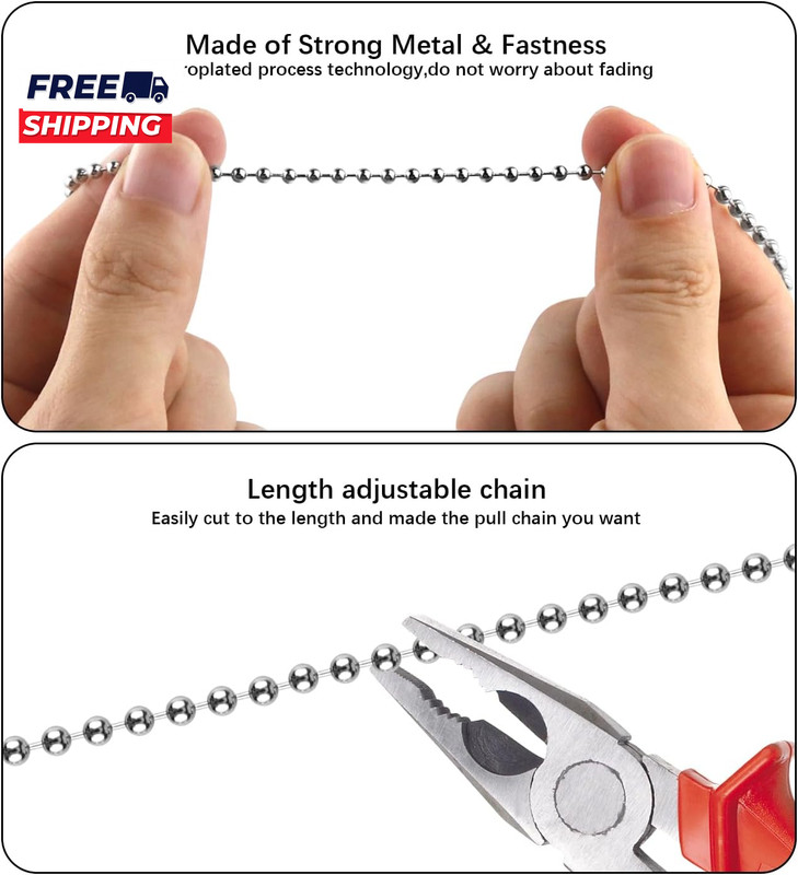 Silver Ceiling Fan Pull Chain Set, 2Pack 3Mm Diameter Beaded Fluorescent Decorat gallery
