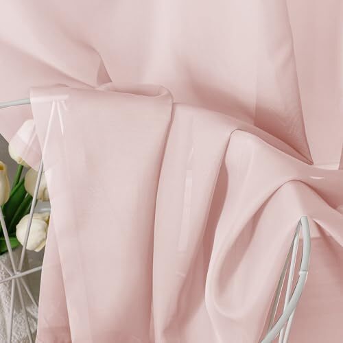 Sheer Curtains 63 Inch Length 2 Panels Set, W 40" x L 63" | Pair Blush Pink gallery