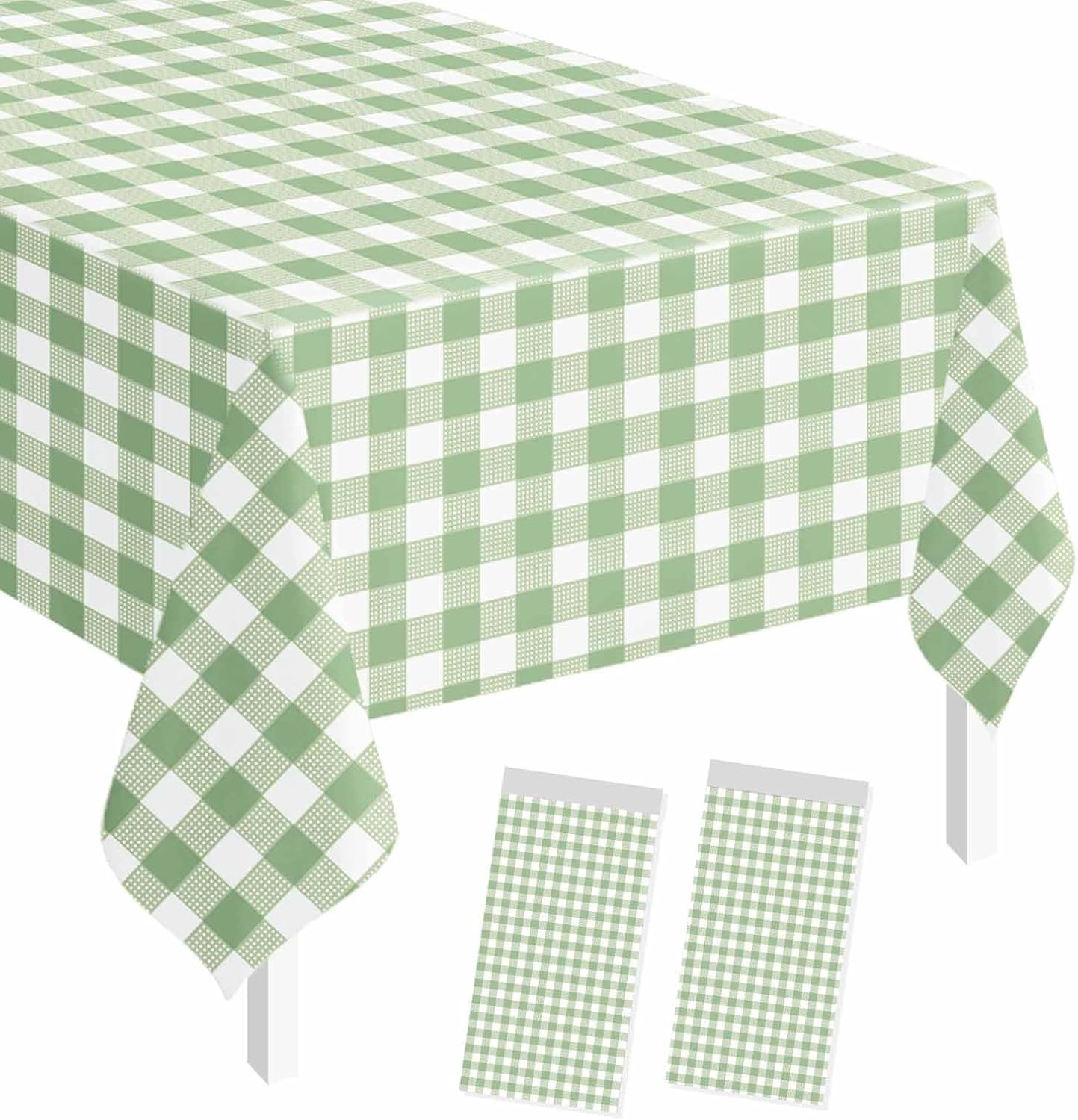2 Pack Sage Green Gingham Tablecloth Rectangle 54 x 108 Sage Green and White Che gallery