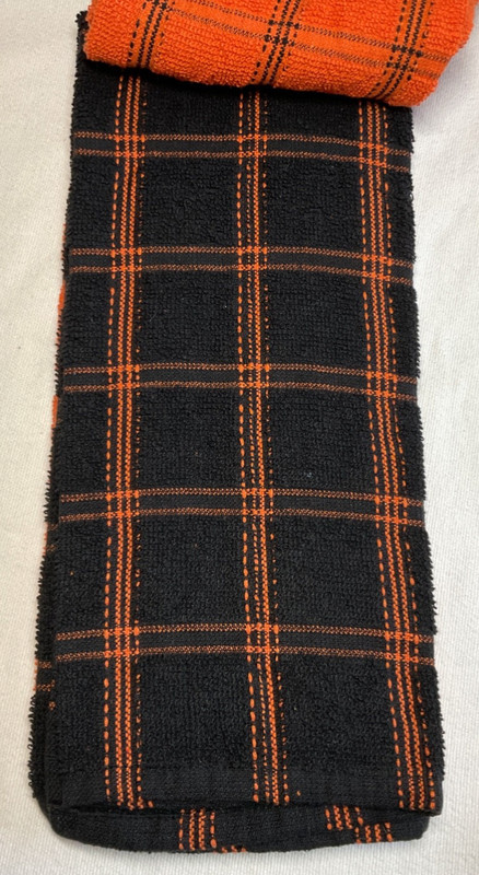 MAX STUDIO KITCHEN TOWELS (3) ORANGE BLACK CHECK COTTON POLYESTER NIP gallery