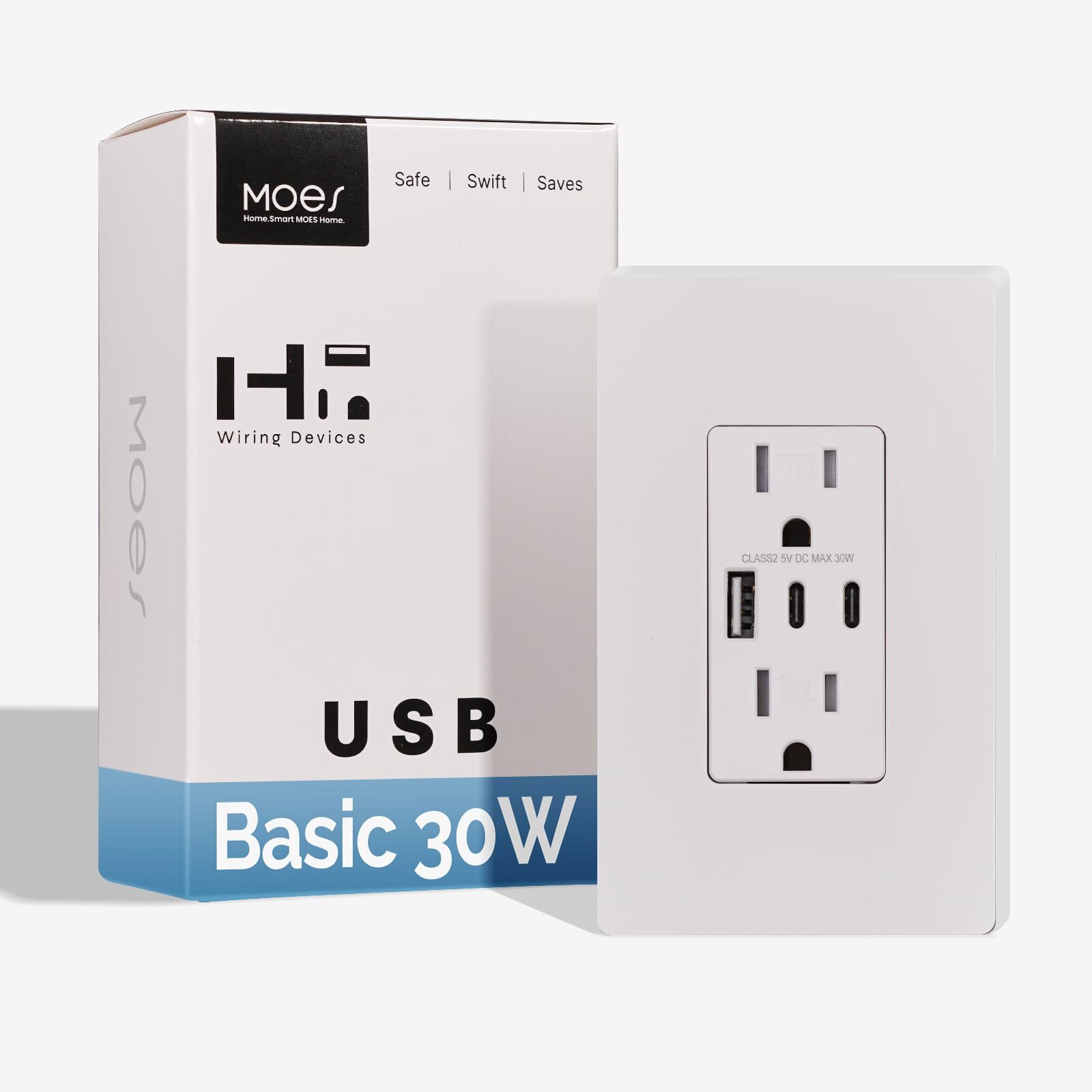 MOES Wall Electrical Outlet 2-Port Type C & 1-Port USB A Receptacle 15/20Amp 30W gallery