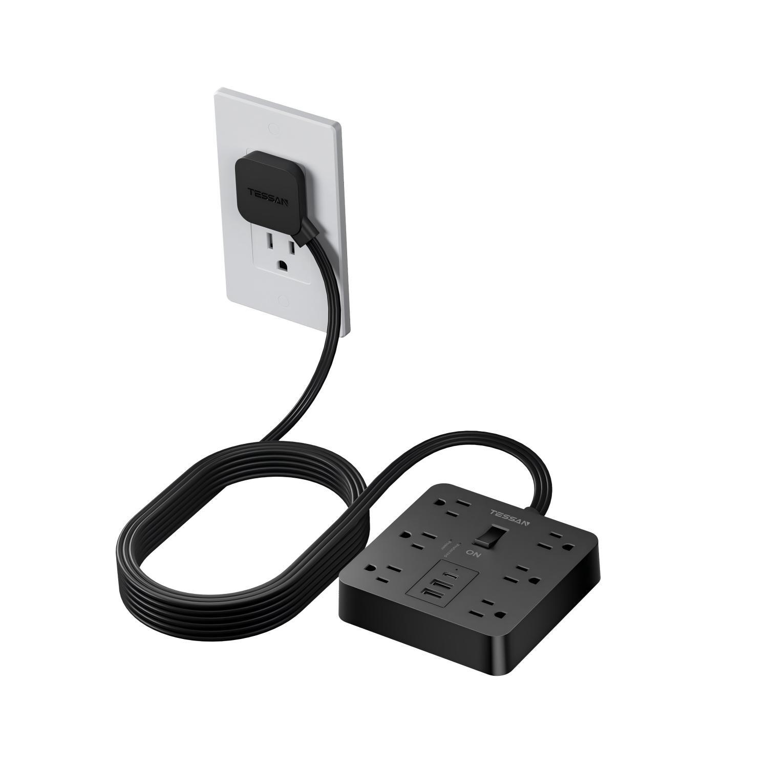 Surge Protector Power Strip with 6 AC Outlets 3 USB Ports 5FT Flat Plug for Home gallery