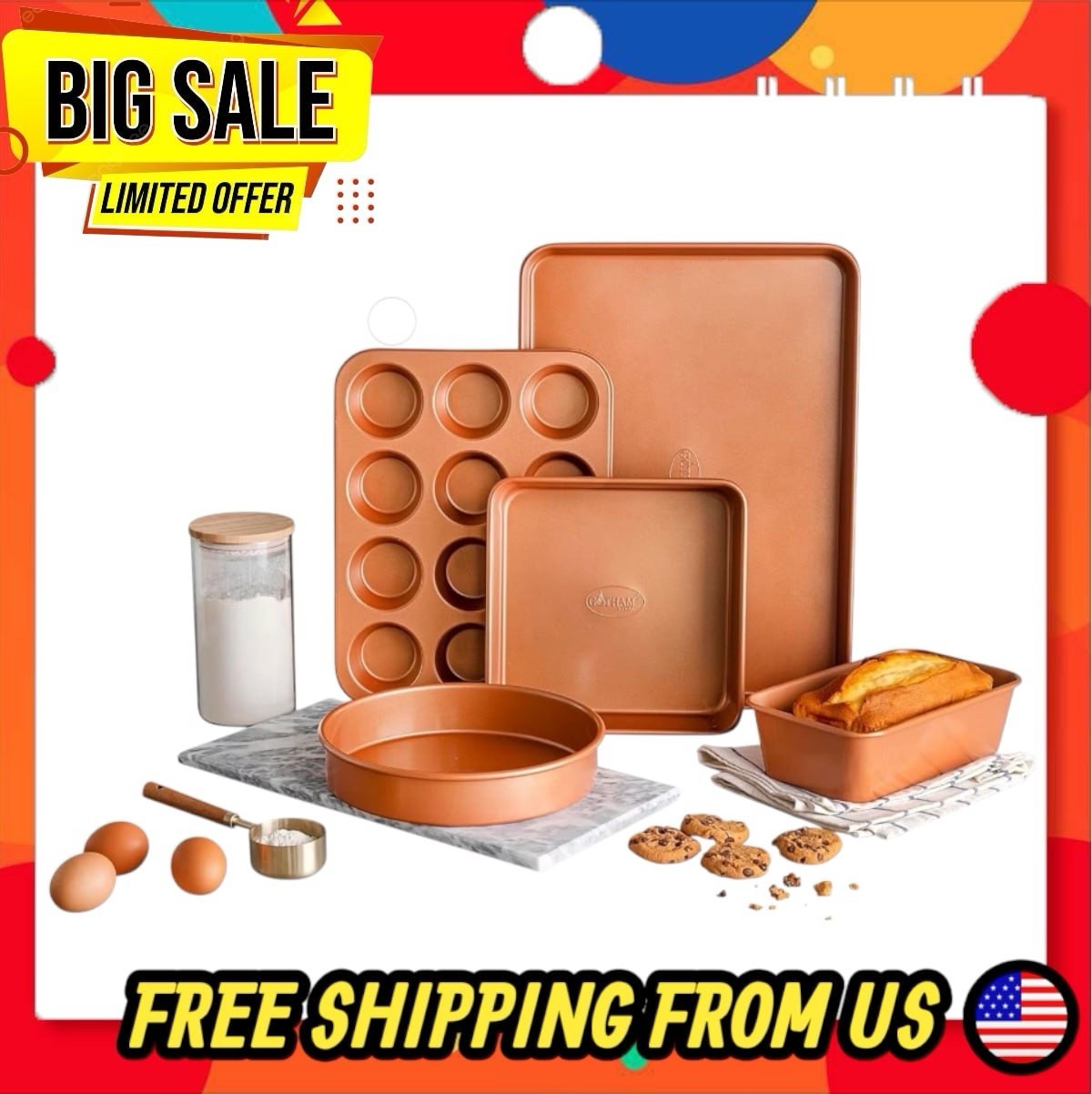 Gotham Steel Ceramic Nonstick Baking Set, 5-Pc Oven & Dishwasher Safe gallery