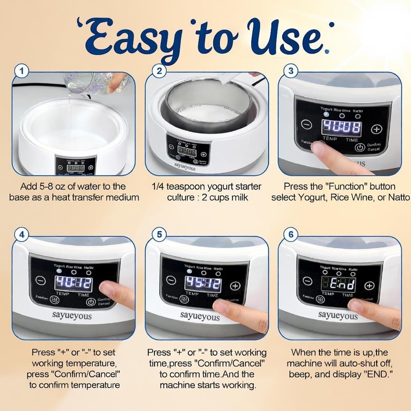 Yogurt Maker W/ Adjust Temp(32°C-45°C/90°F-113°F & Time1-99h & PP Lid Celsius gallery