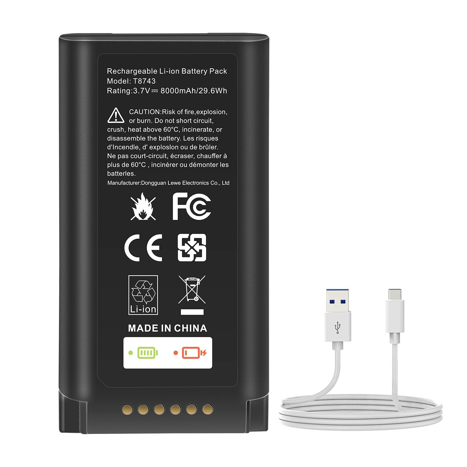 8000mAh Battery for eufy E340/C31 Video Doorbell Rechargeable With USB-C Cable gallery