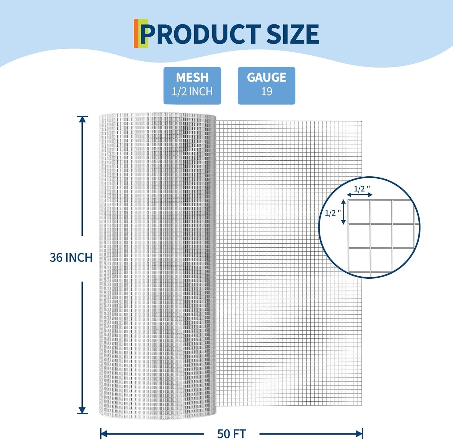Hardware Cloth 36" 48" x 50'/100' Wire Mesh Roll Chicken Wire Fence 1/2" 19 Ga gallery