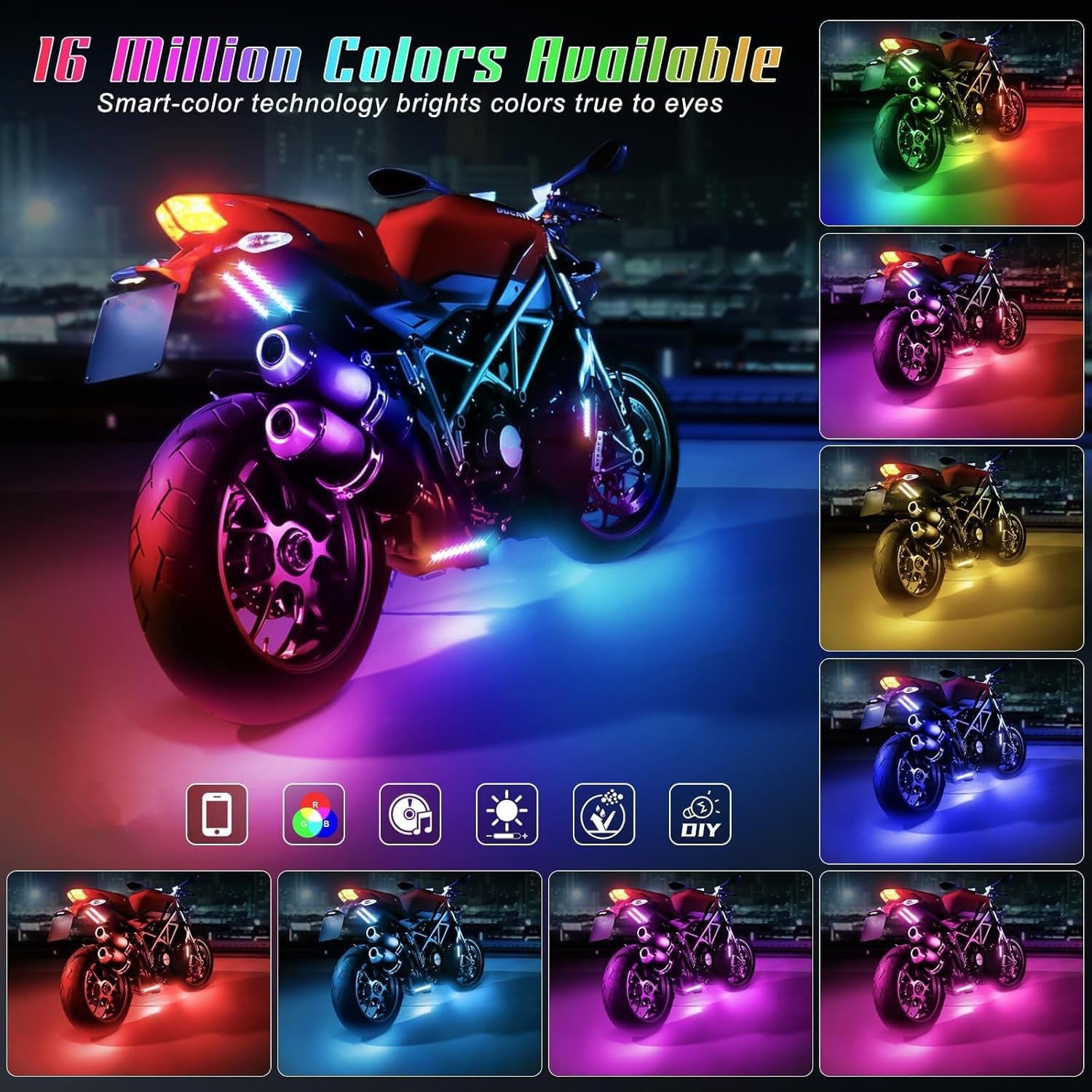 RGB LED Light Kit 6 Pcs Motorcycle App Control Music gallery
