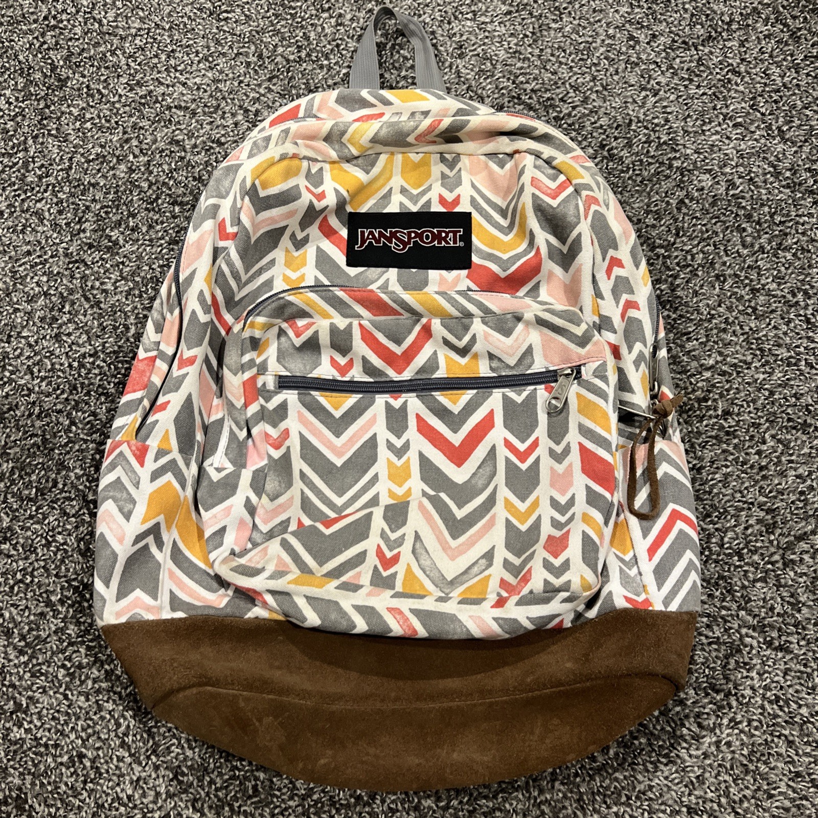 Jansport Aztec Backpack,Red Back W/Gray Shoulder Straps & Suede Bottom