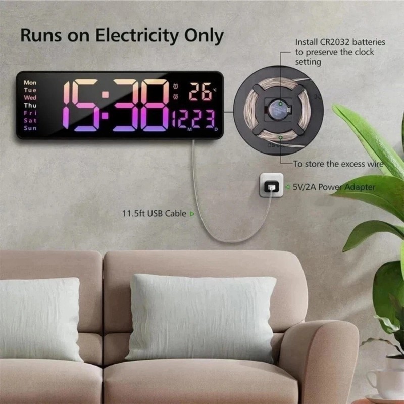 16inch Large Digital Wall Clock Large Display LED Wall Clock Timer with Plug gallery