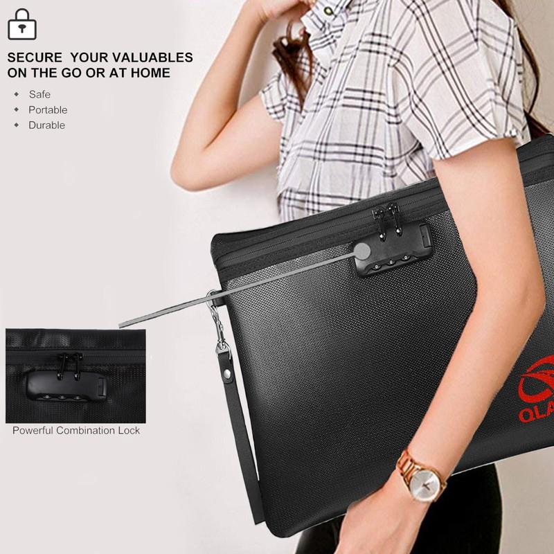 FireProof Document Bag with Lock, 14x10" Large Money Pouch for Cash A4 Paper gallery