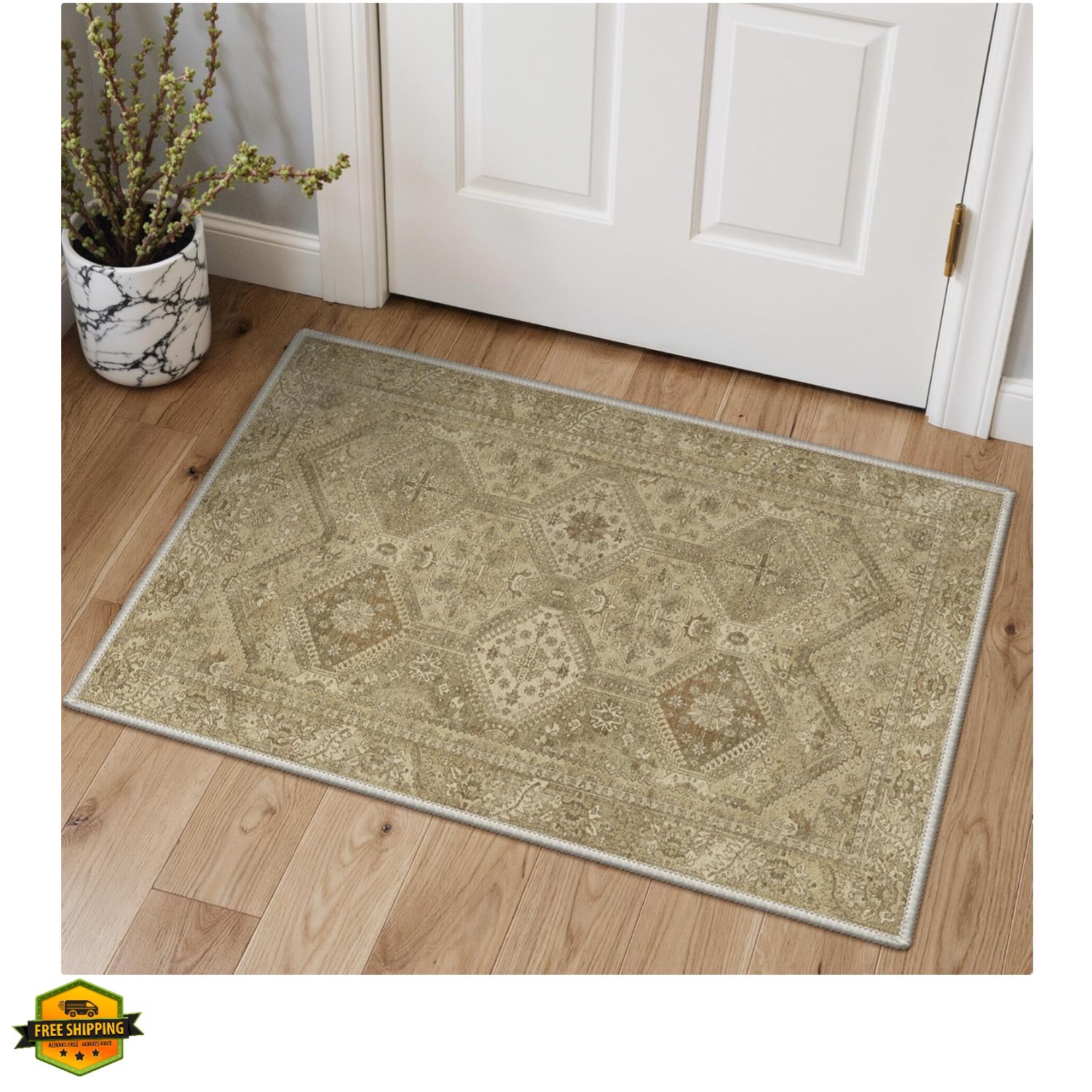 Area Rug 2x3 Doormat, Machine Washable Low Pile Rugs, Small Retro Entryway Ma... gallery