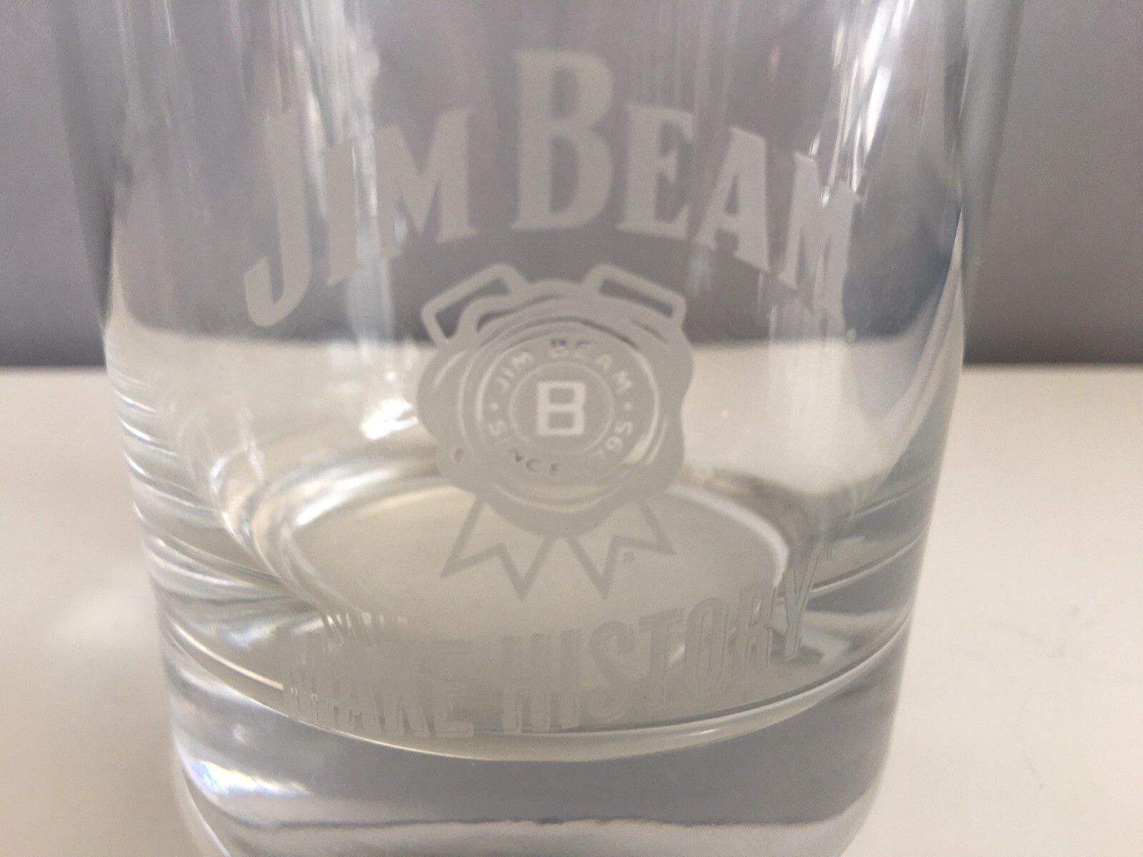 NEW Jim Beam "Make History" RARE Whiskey Rocks Glass Etched Heavy Base FREE SHIP gallery