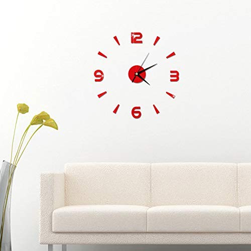 3D Frameless Wall Clock Sticker, Frameless Clock 1mm Acrylic Mirror Watch Red gallery