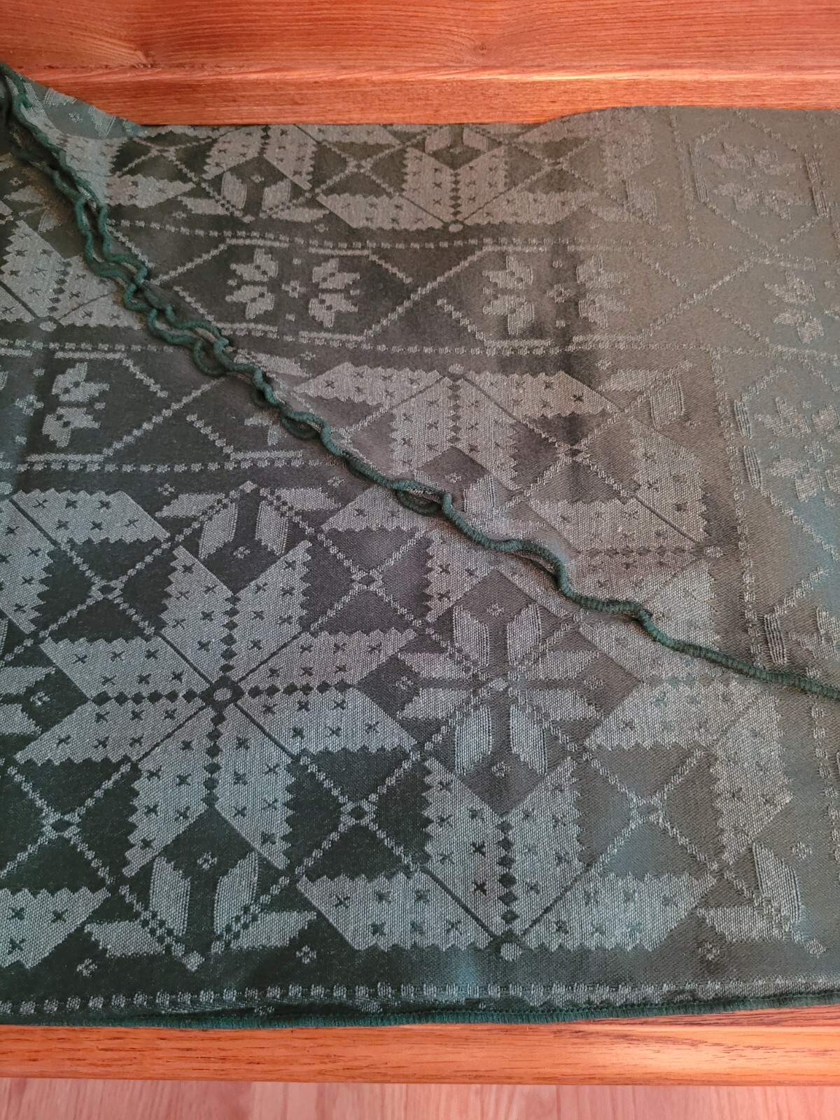 Green Damask Tablecloth 58x72 Inch Oval Rectangle Preowned Excellent Condition gallery