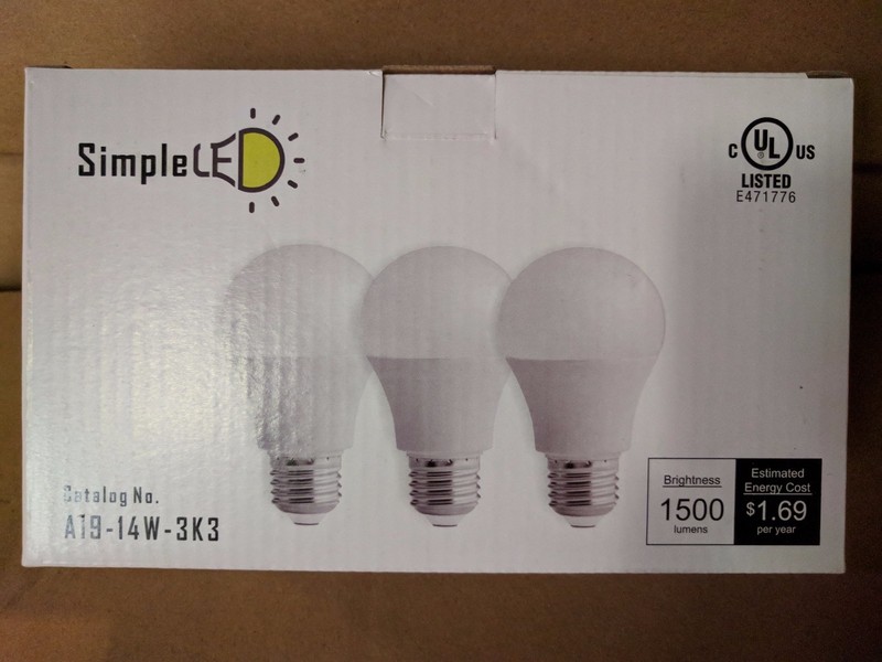 (3 Pack) SimpleLED A19 LED Light Bulb 14W = 100W Equivalent, 3000K Warm White UL gallery
