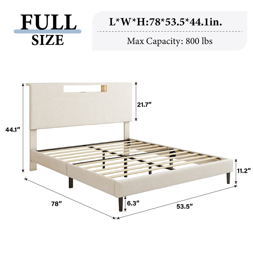 Full Size LED Upholstered Bed Frame Easy 40Minutes Assembly Complete HardwareKit