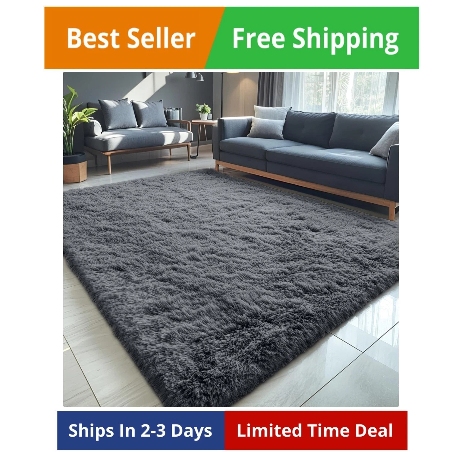 5x8 Machine Washable Large Area Rugs for Living Room, Bedroom, Soft Fluffy Sh... gallery