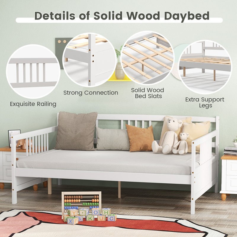 Full Size Daybed Frame Solid Wood Sofa Bed for Living Room Bedroom White gallery