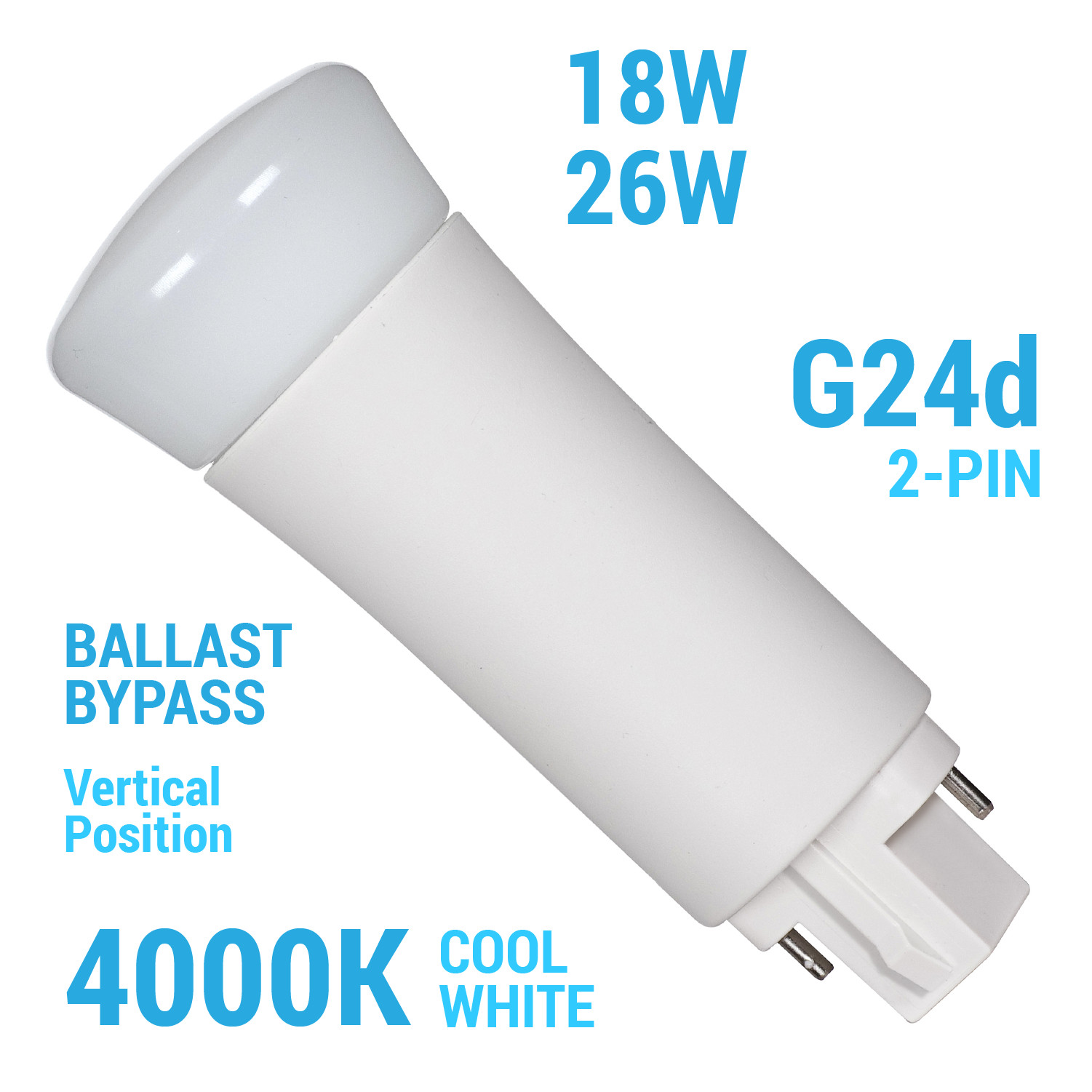 Satco Vertical LED Ballast Bypass 9W 18W 26W CFL PL 2-Pin G24d 4000K Cool White gallery