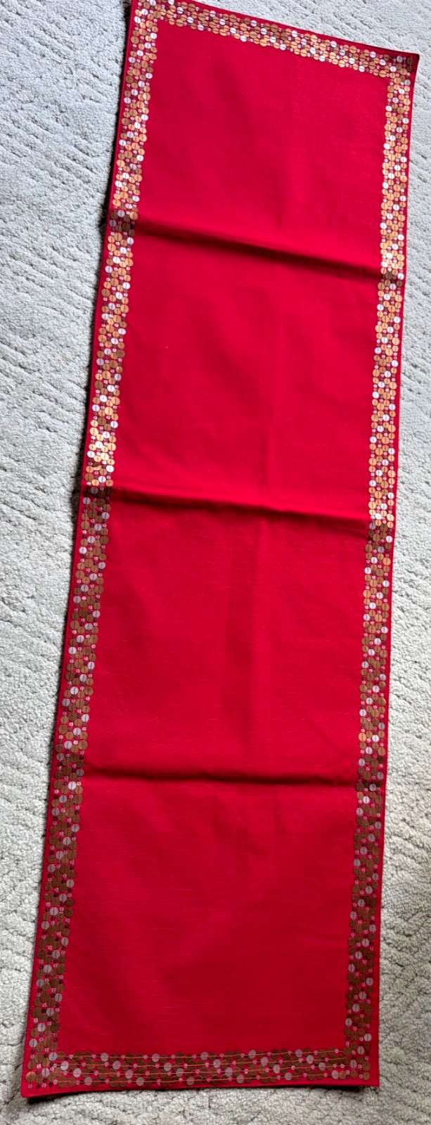 Table Runner Solid Red Color With Copper & Silver Color Sequins Accent Holiday gallery