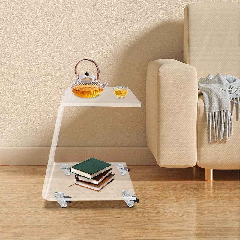 Acrylic Side Table Mobile C-Shaped End Table Clear Snack Rolling Cart 20kg max. gallery