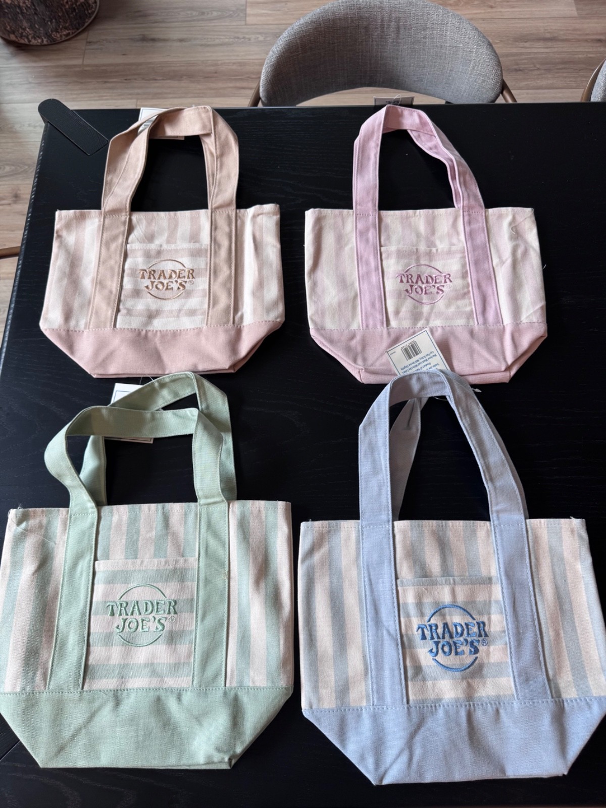 NEW Trader Joe’s 2026 Summer Striped Mini Canvas Tote Bag Complete Set of 4 SOLD gallery
