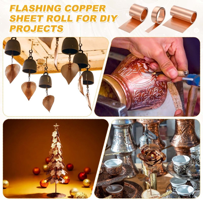 3.28ft Copper Sheet Roll, 1000x60x0.1mm Pure Copper Strip with Gloves gallery