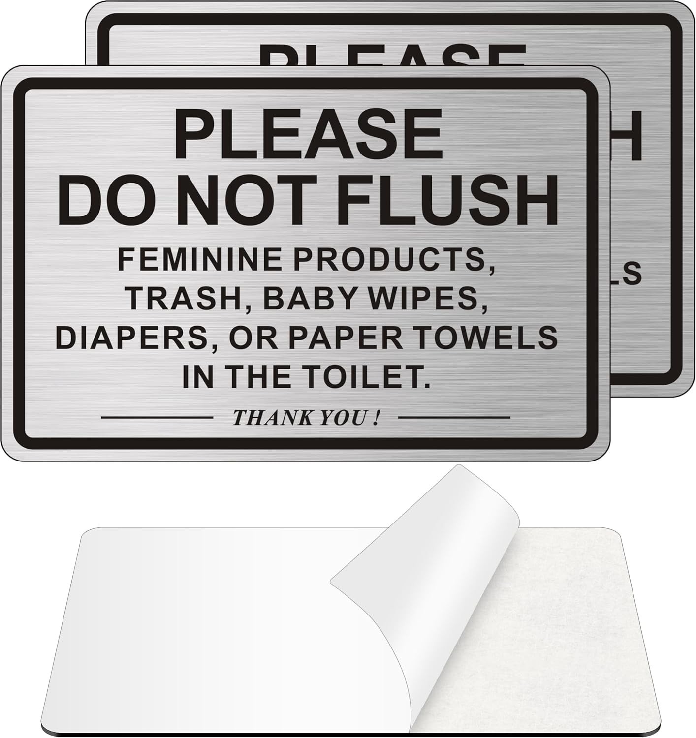 (2 PACK) Do Not Flush Sign for 9 x 6 inches, Brushed Aluminum /Black gallery