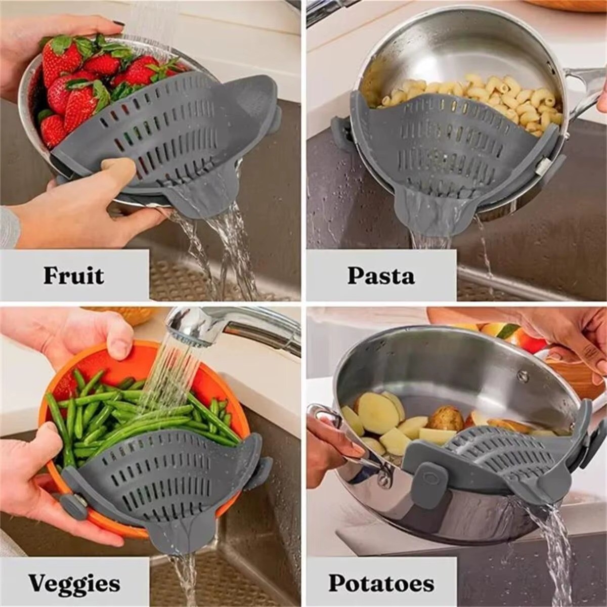 Adjustable Clip On Pot Strainer for Pans Bowls Kitchen Silicone Food Filter gallery
