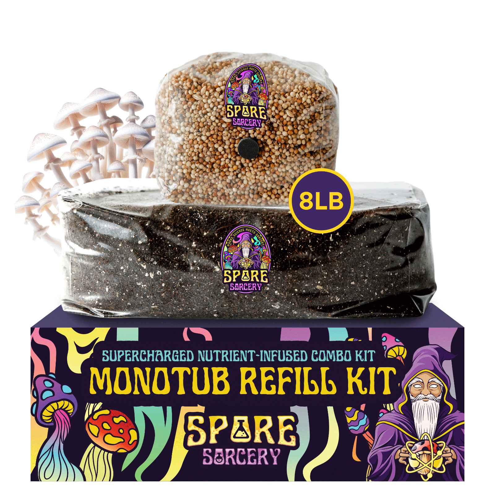 8 LB Monotub Refill Kit | Incl: 3 LB Sterilized Milo Grain Spawn & 5 LB CVG Sub gallery