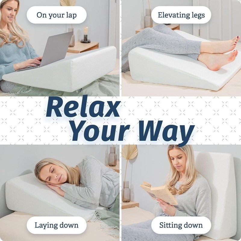 Abco Tech Bed Wedge Pillow, Memory Foam, Neck & Back Pain Relief, 7in, Washable gallery