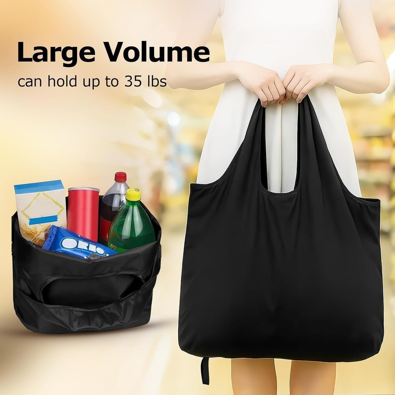 Foldable Shopping Bag, Washable Reusable Grocery with Holder, Nylon Lightweight gallery