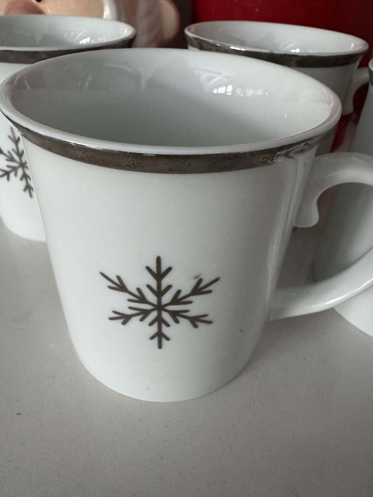4) Target Arctic Solstice TRADITIONAL HOLIDAY Snowflake Coffee Mugs Silver Band gallery