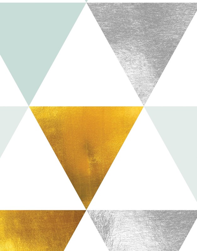 Triangle Geometric Abstract Pattern Wall Mural. Gold, Silver, Teal, Turquoise an gallery