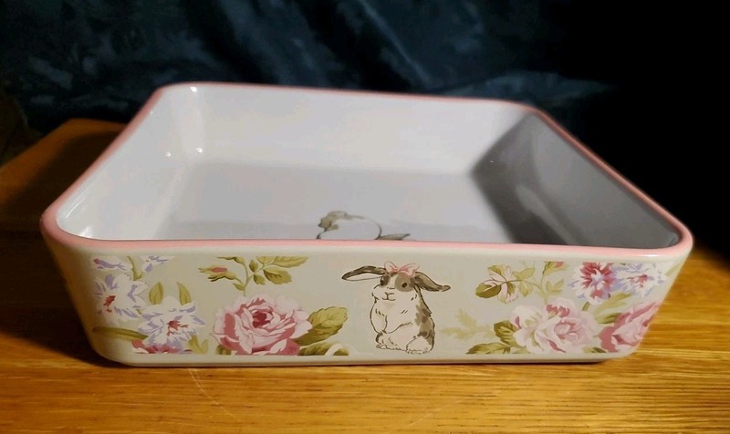 Zrike Laura Ashley Spring Easter Bunny Rabbit Floral 9" Square Baker Baking Dish gallery