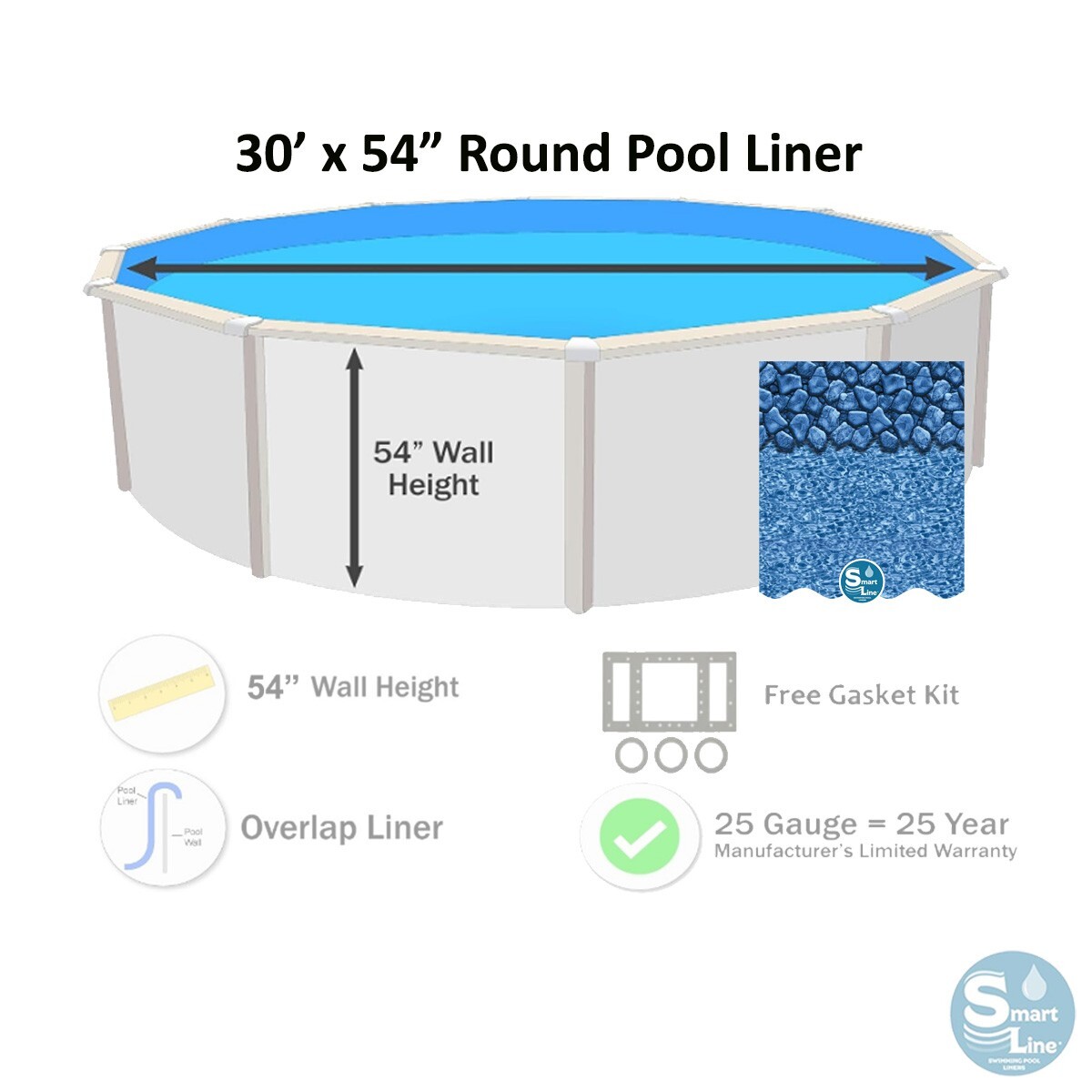 SmartLine 30' x 54” Round Unibead 25 Gauge Swimming Pool Liner - Choose Pattern gallery