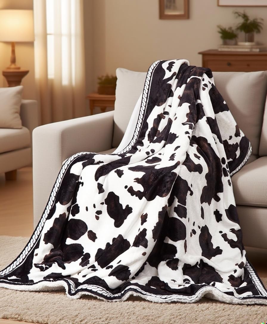 Heated Electric Blanket Throw, Cow Print Fast Heating Throw Blankets with LCD... gallery