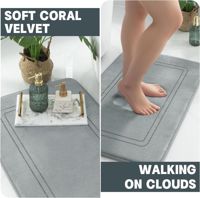 3PCS Memory Foam Bathroom Rug Absorbent Bath Mat Set Small Large and Door Rug US gallery