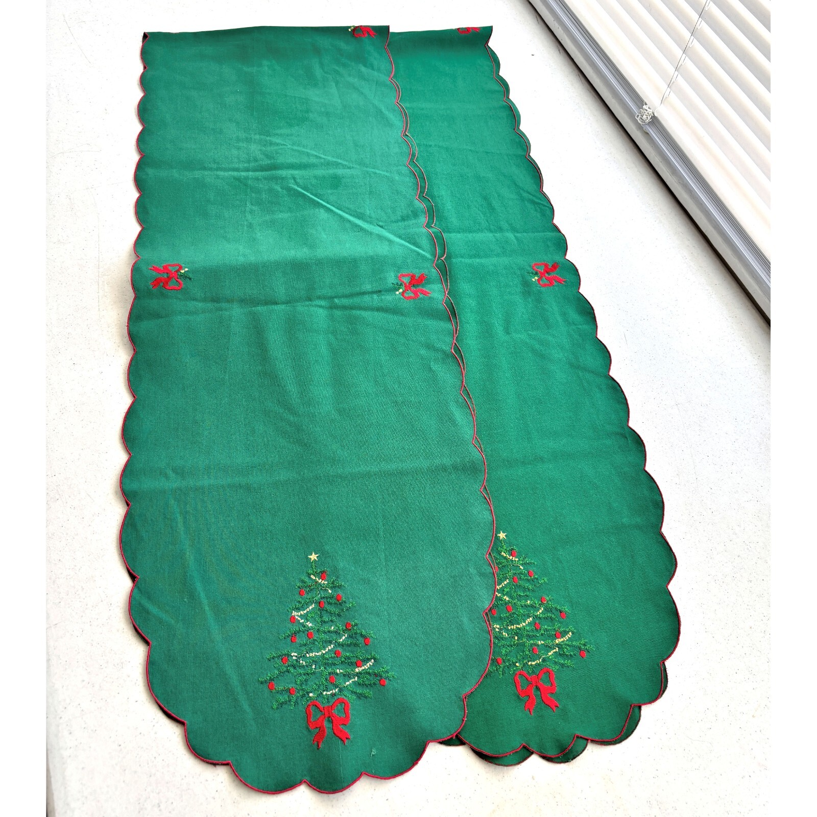 Embroidered Green Christmas Table Runner Set of 2 Holiday Kitchen Decor 12x70 gallery