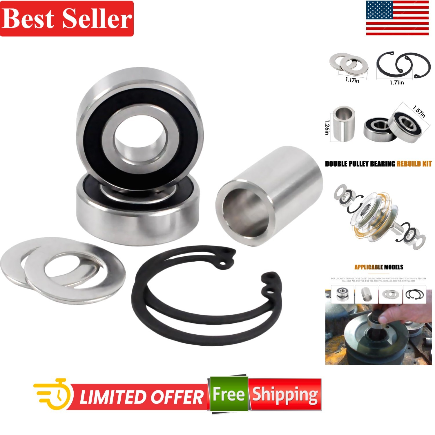 Double Pulley Bearing Rebuild Kit Compatible With Cub Cadet Troy-Bilt 741-112... gallery
