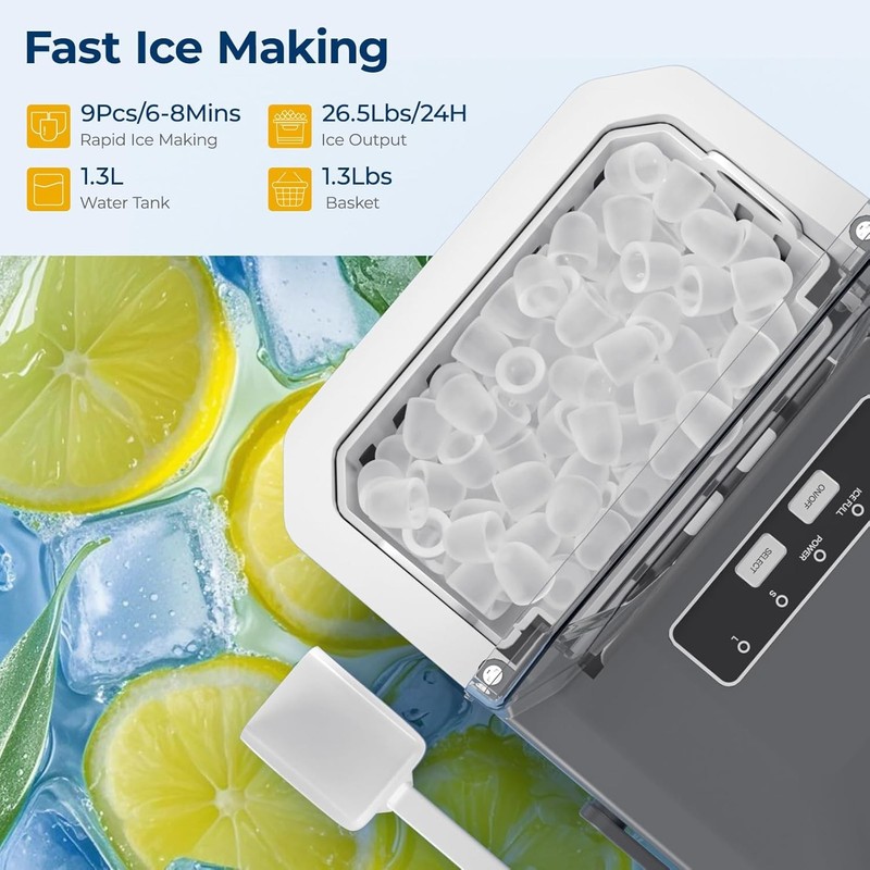 Silver Countertop Ice Maker 26.5Lbs/24H 9 Cubes in 6 Mins gallery
