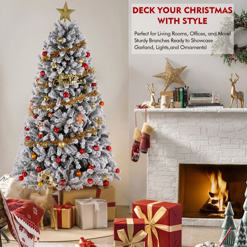Prelit Artificial Christmas Tree +Lights 6ft/7.5ft Snow Flocked Holiday Xmas🎄 gallery