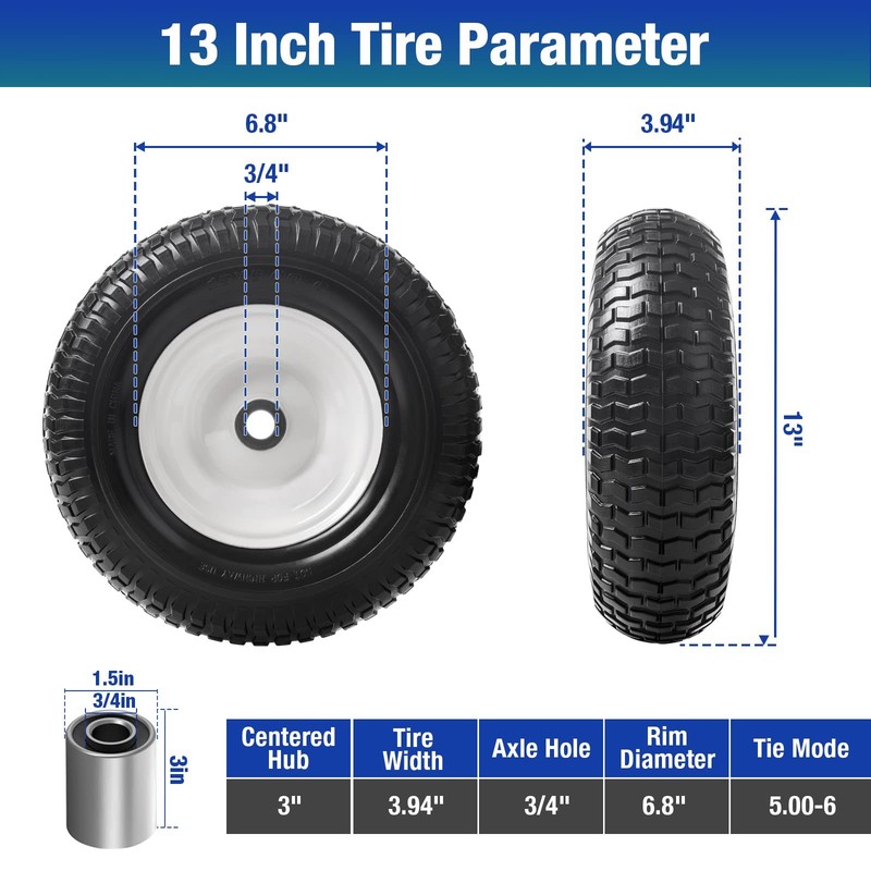 13" 5.00-6 Flat Free Solid Polyurethane Tire and Wheel , 1 Pack PU Airless Ti... gallery