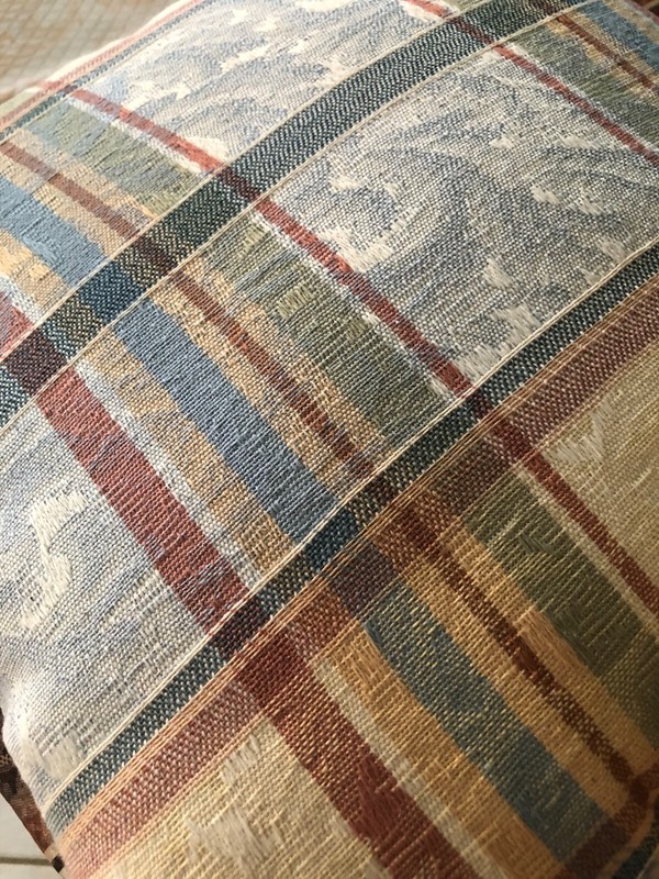 Single Throw Pillow Tartan Plaid Multicolor, solid back 15 x 15 gallery